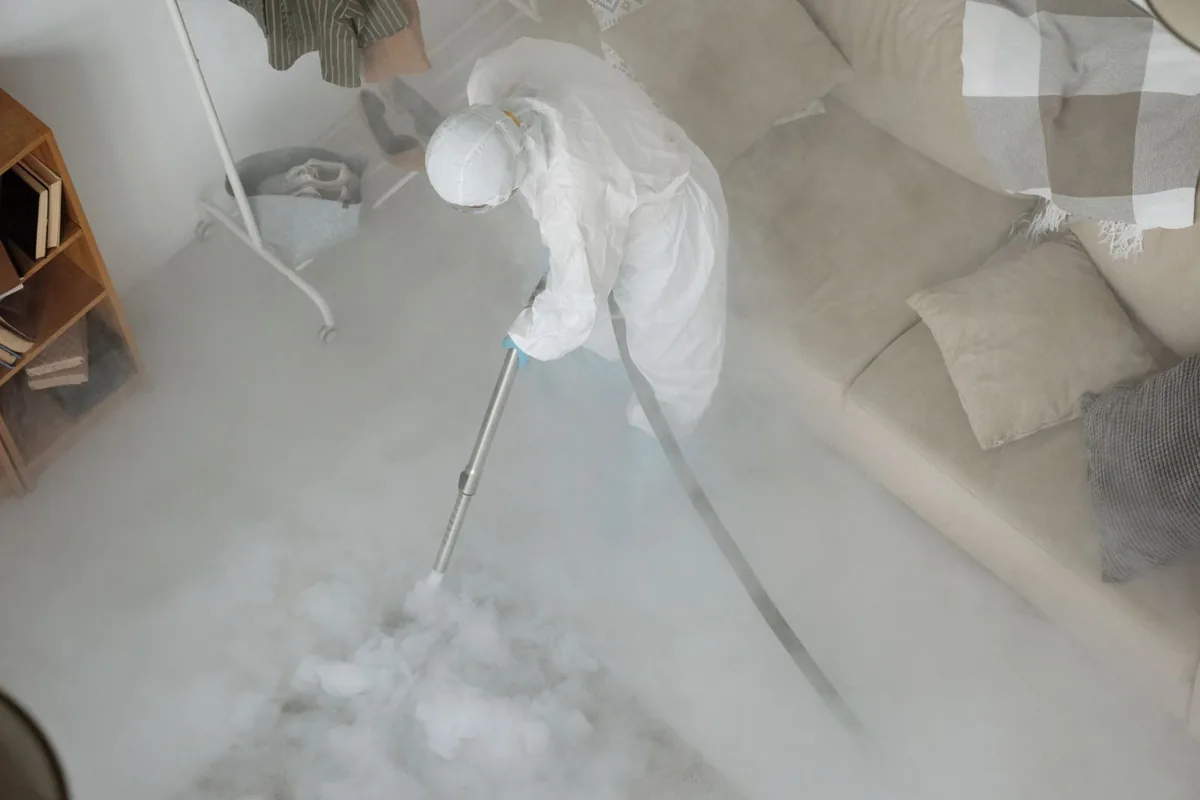 Biohazard cleanup technician in protective equipment, Clarkston Heights-Vineland, WA